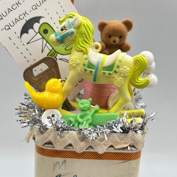 Vintage Johnsons Baby Powder Tin Assemblage Baby Shower Nursery Decor - Picture 4 of 8